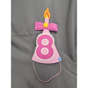 8th Birthday Hat Party Pink Foam Cone Hat With Candle Flame 8